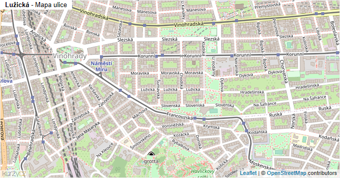 Lužická - mapa ulice