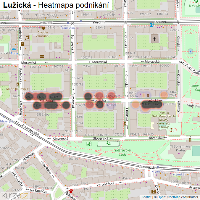 Mapa Lužická - Firmy v ulici.