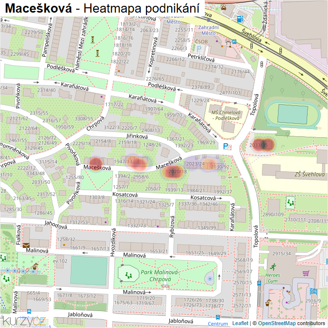 Mapa Macešková - Firmy v ulici.