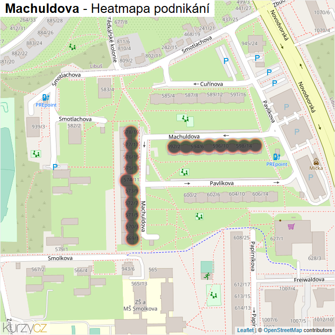 Mapa Machuldova - Firmy v ulici.