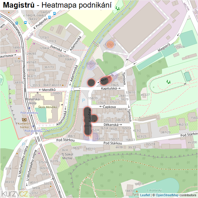 Mapa Magistrů - Firmy v ulici.