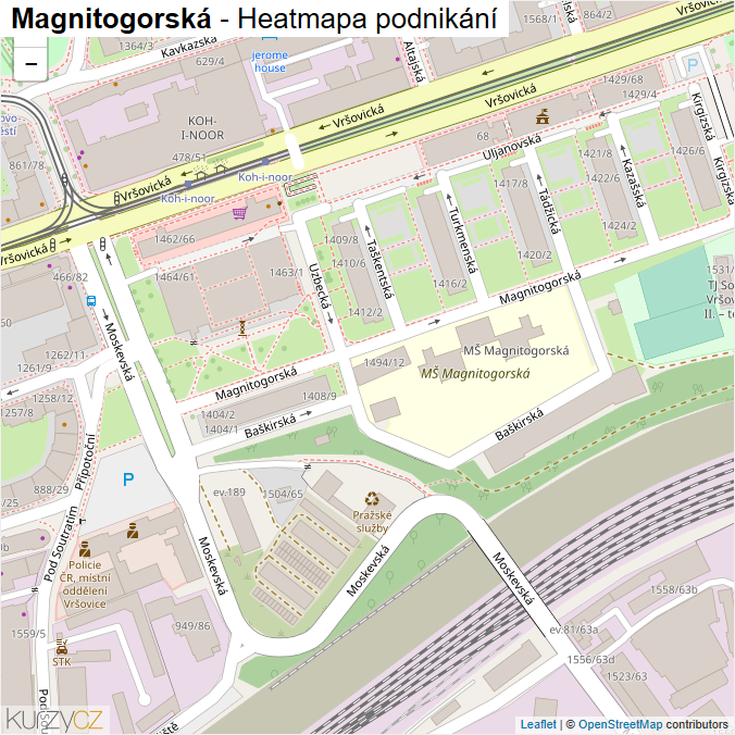 Mapa Magnitogorská - Firmy v ulici.