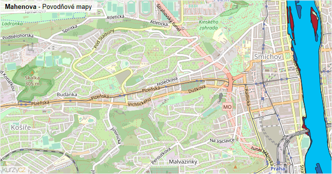 Mahenova - záplavové mapy stoleté vody