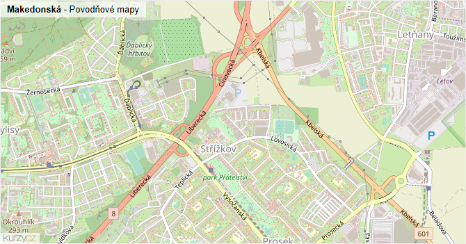 Makedonská - záplavové mapy stoleté vody