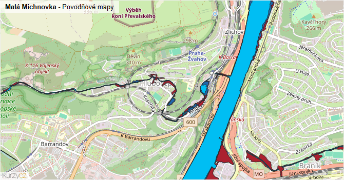 Malá Michnovka - záplavové mapy stoleté vody