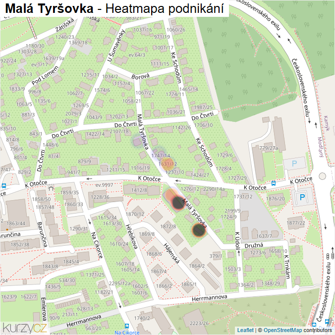 Mapa Malá Tyršovka - Firmy v ulici.