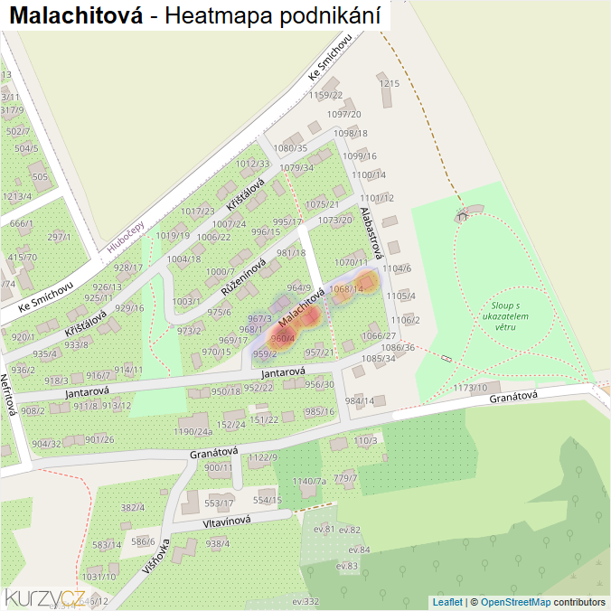 Mapa Malachitová - Firmy v ulici.