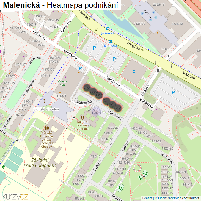 Mapa Malenická - Firmy v ulici.