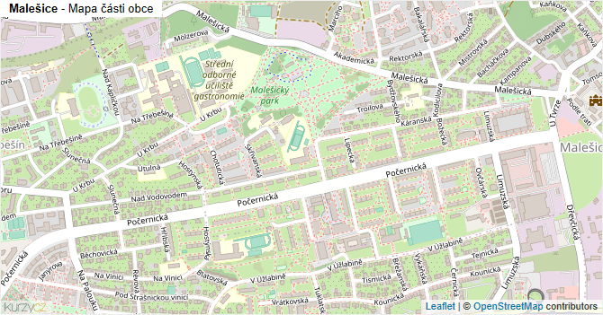 Malešice - mapa části obce