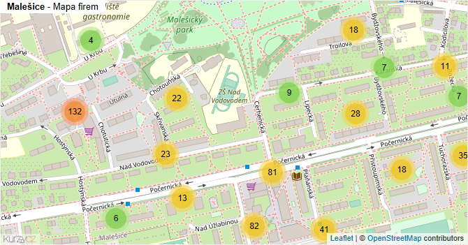 Malešice - mapa firem