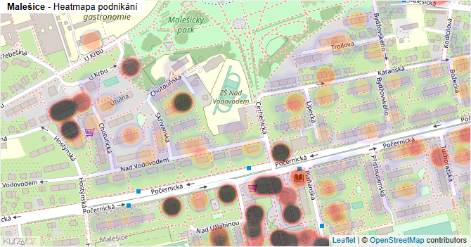 Malešice - mapa podnikání