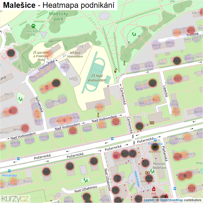Mapa Malešice - Firmy v části obce.