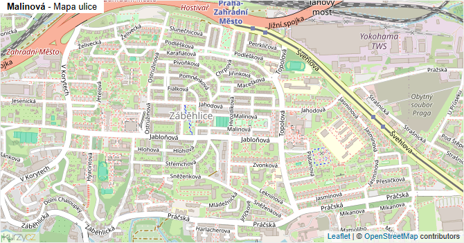 Malinová - mapa ulice