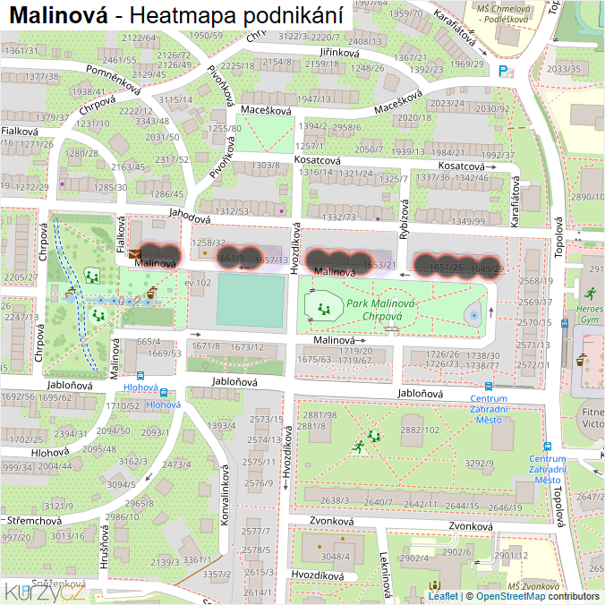 Mapa Malinová - Firmy v ulici.