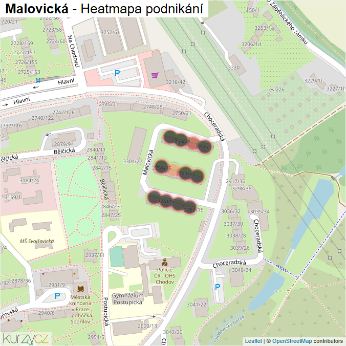 Mapa Malovická - Firmy v ulici.