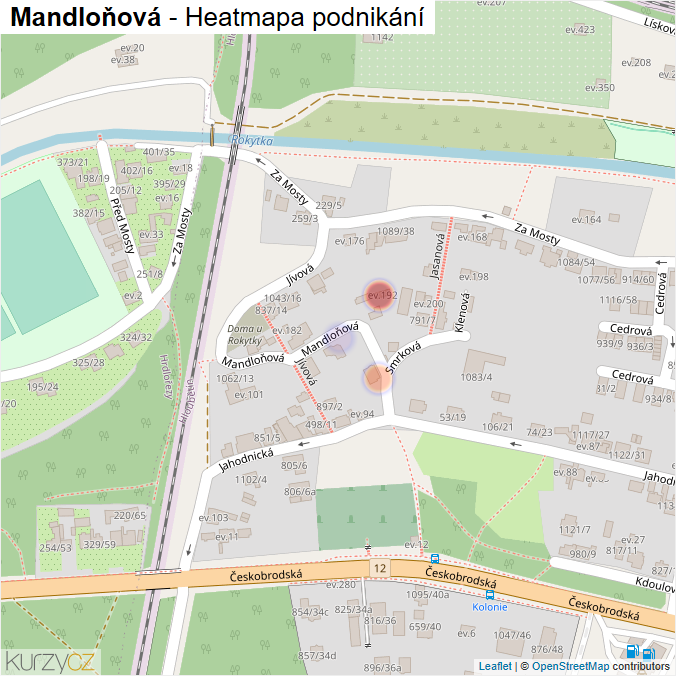 Mapa Mandloňová - Firmy v ulici.