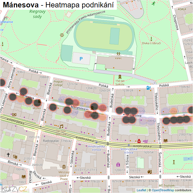 Mapa Mánesova - Firmy v ulici.