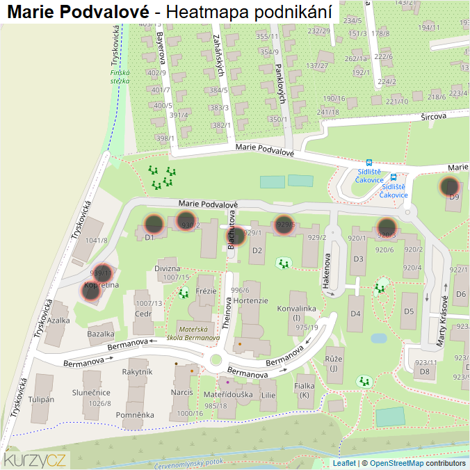 Mapa Marie Podvalové - Firmy v ulici.