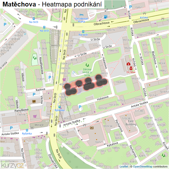 Mapa Matěchova - Firmy v ulici.