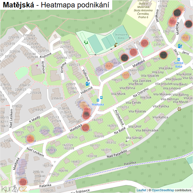 Mapa Matějská - Firmy v ulici.