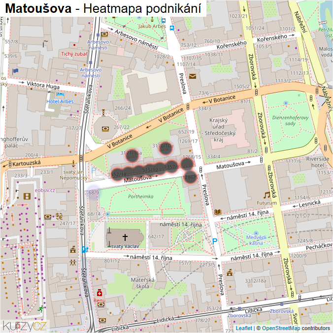 Mapa Matoušova - Firmy v ulici.