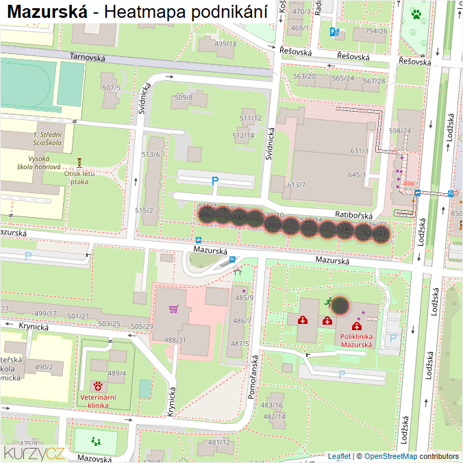Mapa Mazurská - Firmy v ulici.