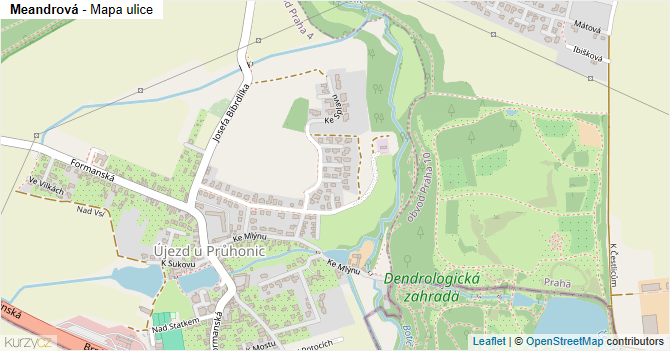 Meandrová - mapa ulice