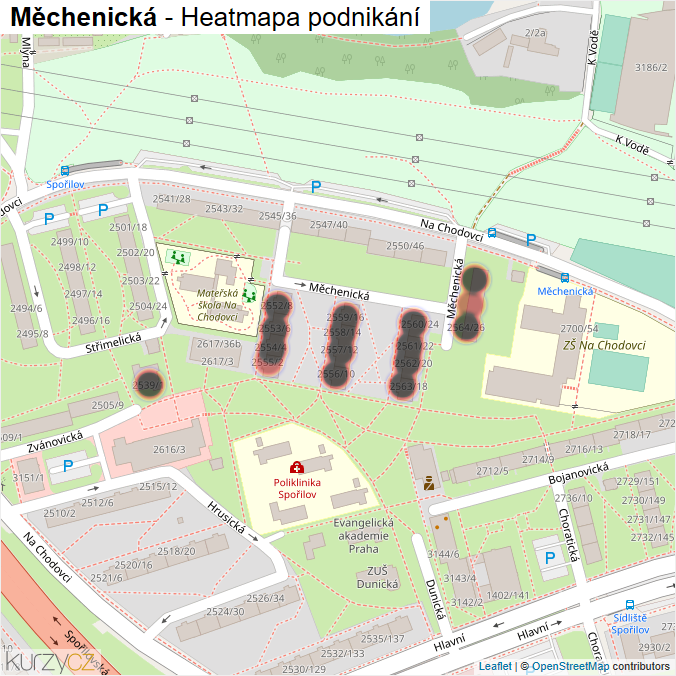 Mapa Měchenická - Firmy v ulici.