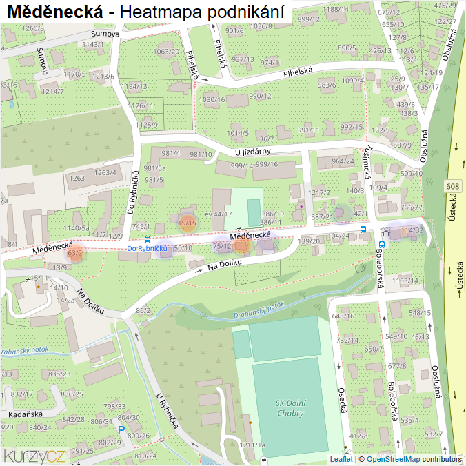 Mapa Měděnecká - Firmy v ulici.