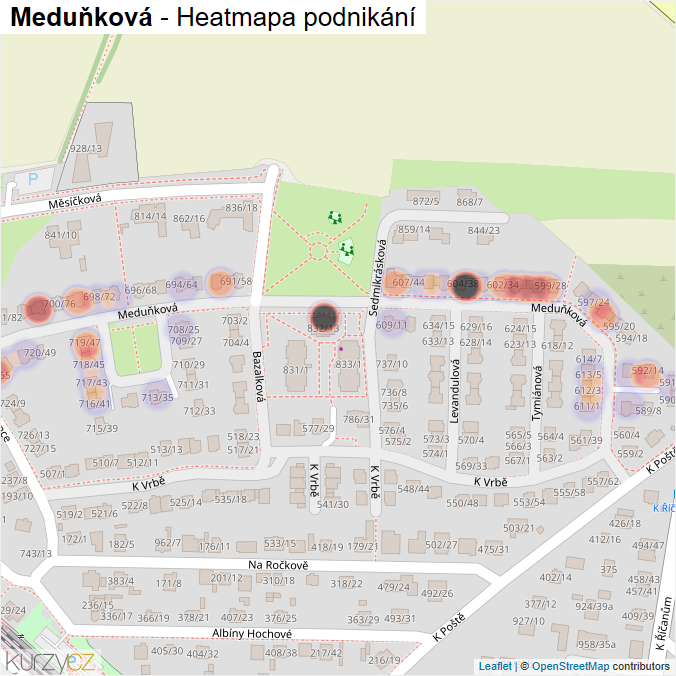 Mapa Meduňková - Firmy v ulici.