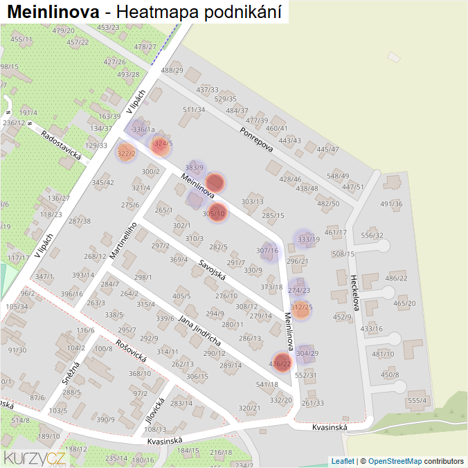 Mapa Meinlinova - Firmy v ulici.