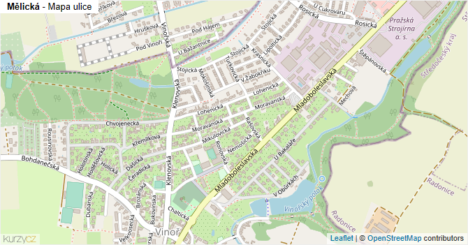 Mělická - mapa ulice