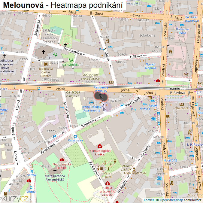 Mapa Melounová - Firmy v ulici.