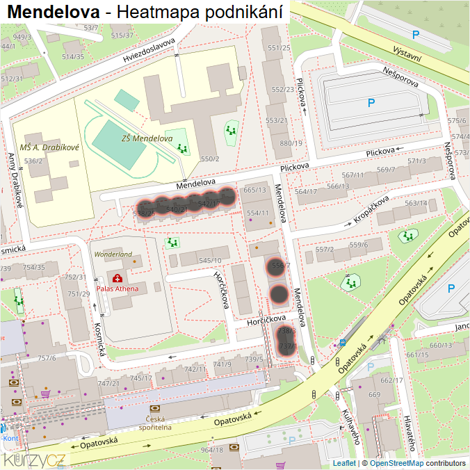 Mapa Mendelova - Firmy v ulici.
