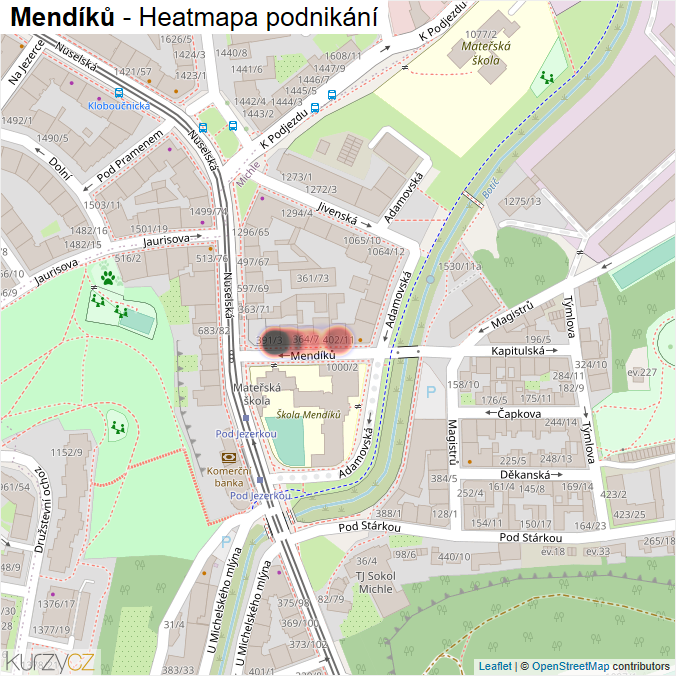 Mapa Mendíků - Firmy v ulici.