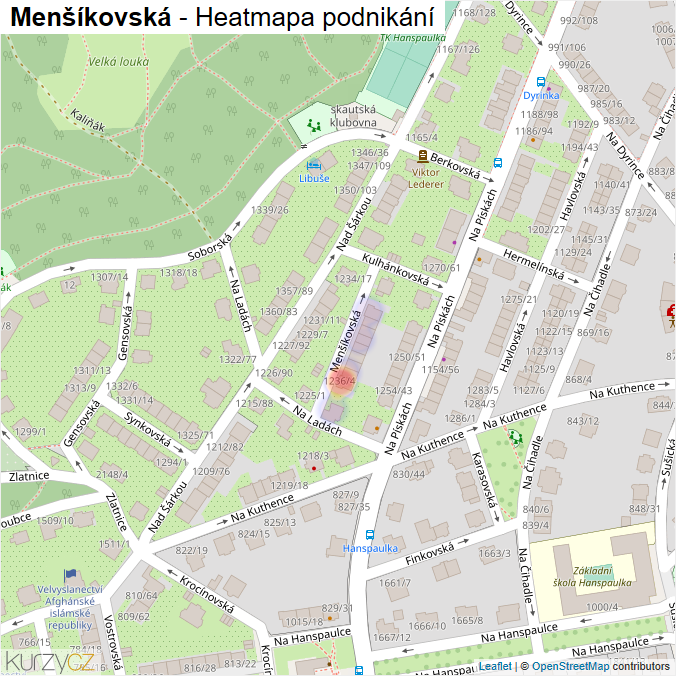 Mapa Menšíkovská - Firmy v ulici.