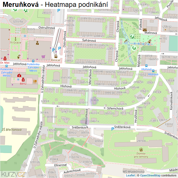Mapa Meruňková - Firmy v ulici.
