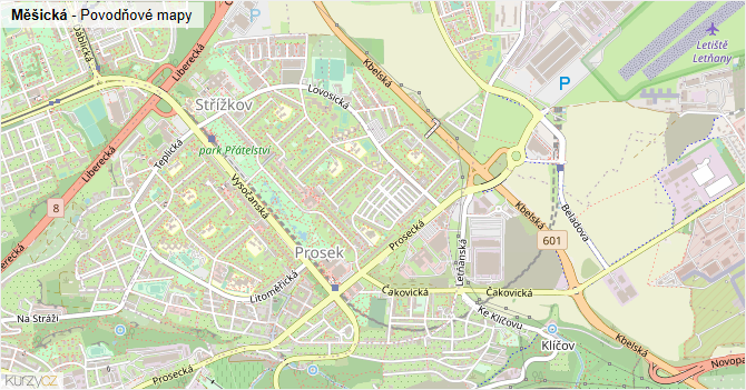 Měšická - záplavové mapy stoleté vody