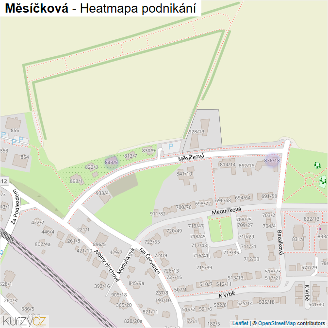 Mapa Měsíčková - Firmy v ulici.