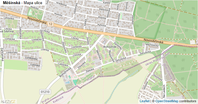 Měšínská - mapa ulice