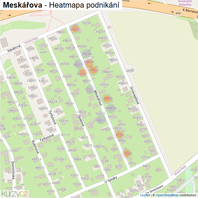 Mapa Meskářova - Firmy v ulici.