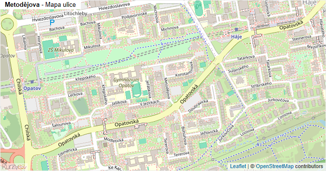 Metodějova - mapa ulice