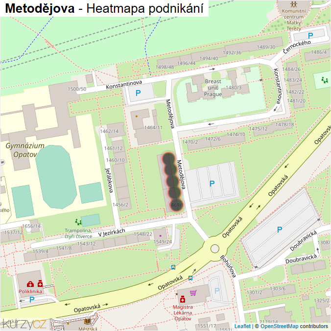 Mapa Metodějova - Firmy v ulici.