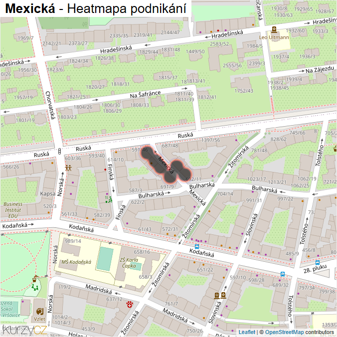 Mapa Mexická - Firmy v ulici.