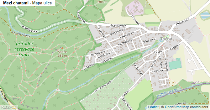 Mezi chatami - mapa ulice