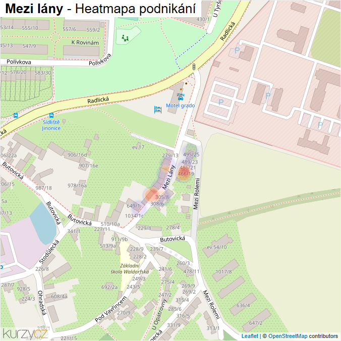 Mapa Mezi lány - Firmy v ulici.