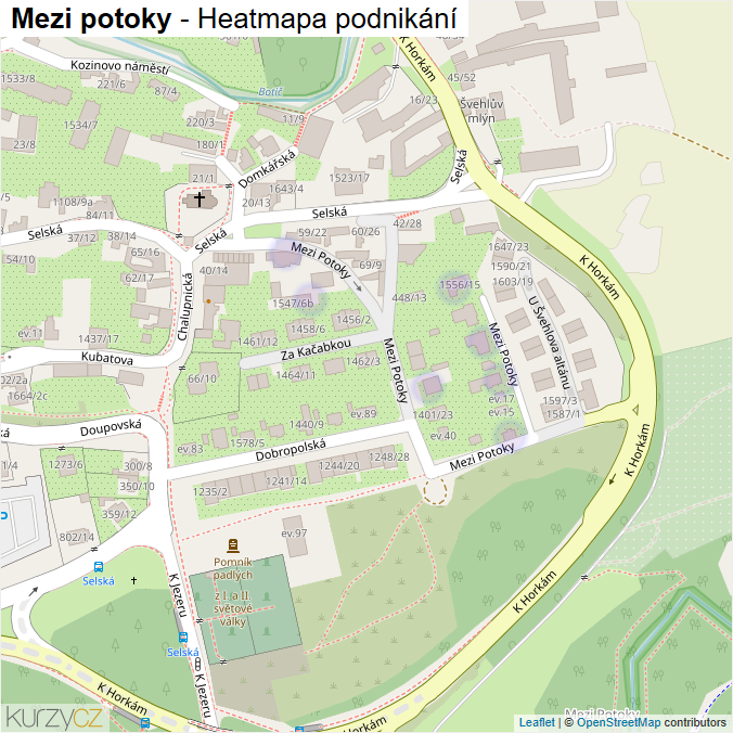 Mapa Mezi potoky - Firmy v ulici.