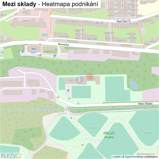 Mapa Mezi sklady - Firmy v ulici.