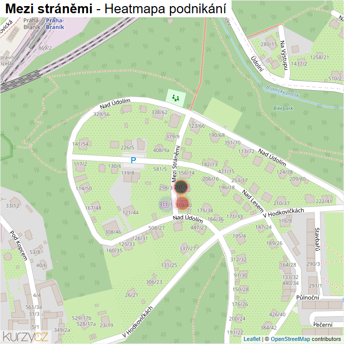 Mapa Mezi stráněmi - Firmy v ulici.