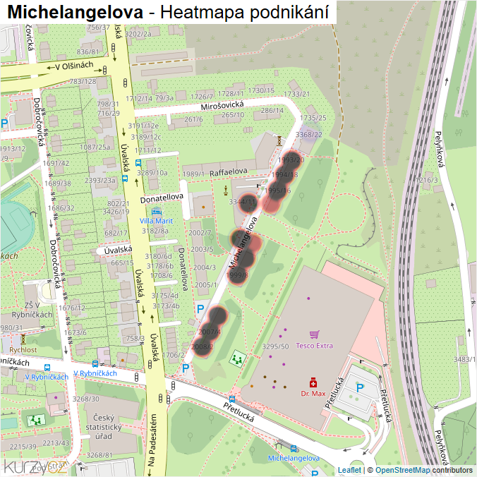 Mapa Michelangelova - Firmy v ulici.